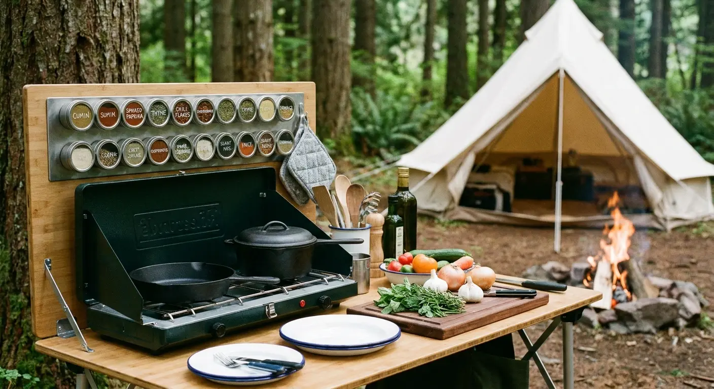 Magnetic spice rack for camping