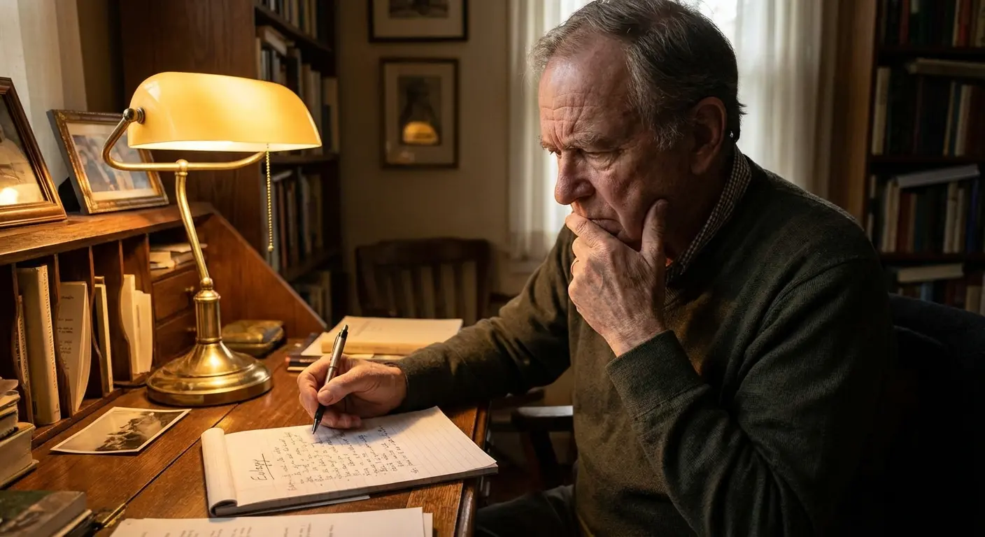 Person writing a eulogy with a pen and paper