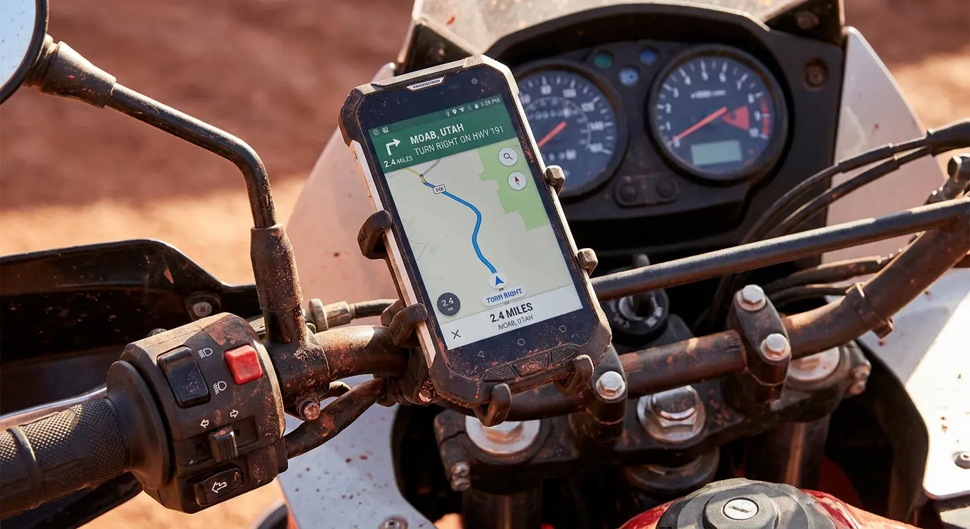 Motorcycle phone mount on handlebars