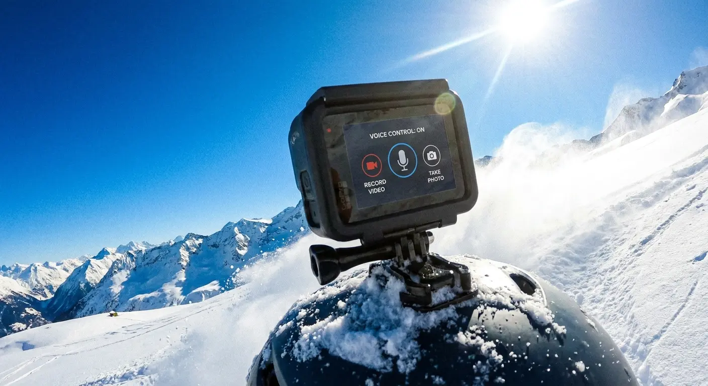 Action camera with voice control mounted