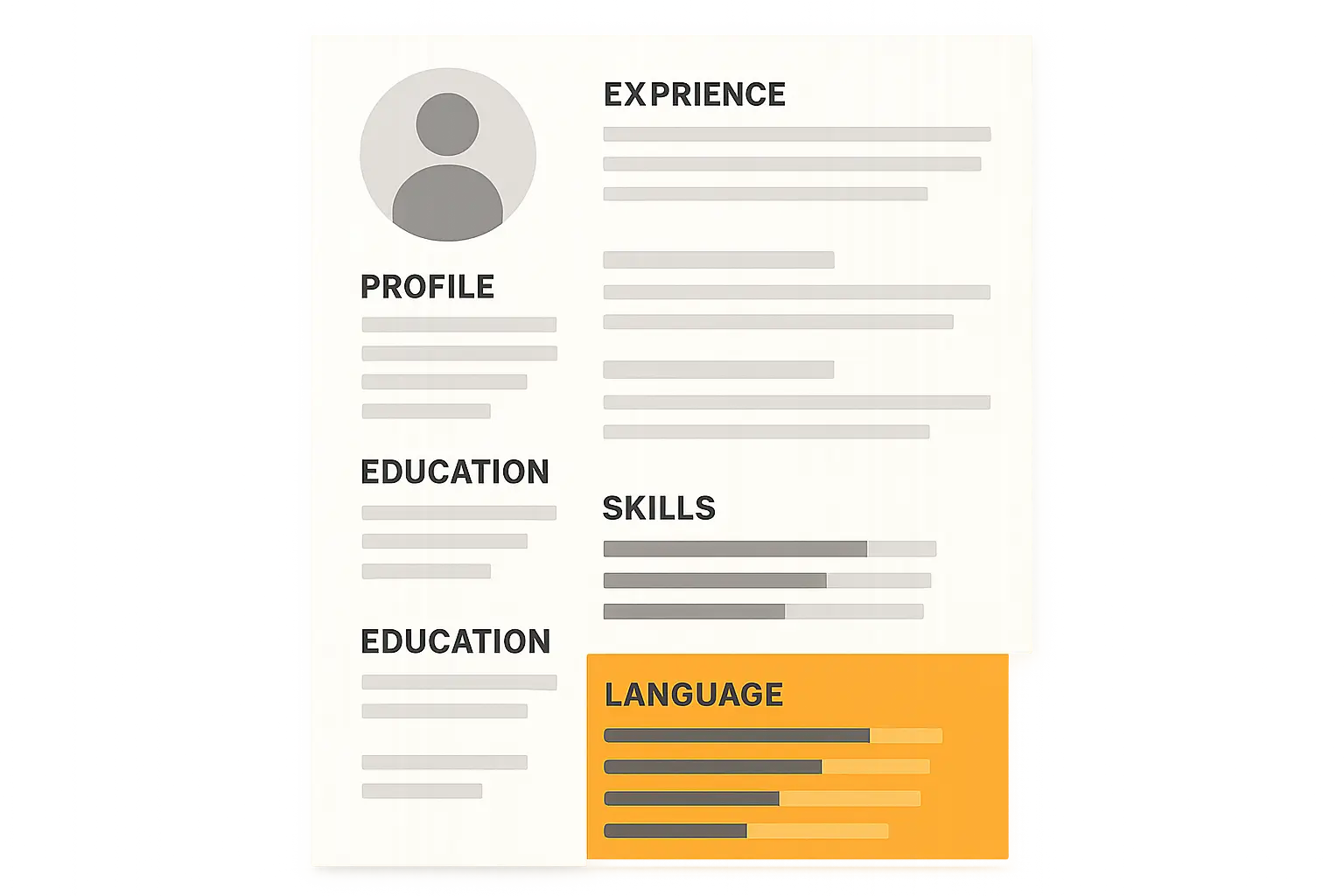 Professional resume with language skills section highlighted