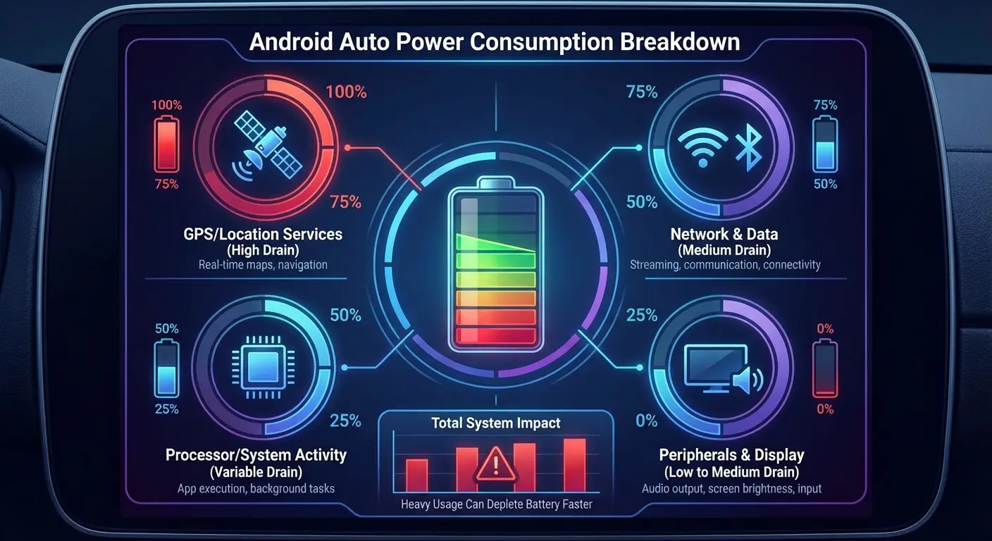 Power consumption breakdown for Android Auto functions