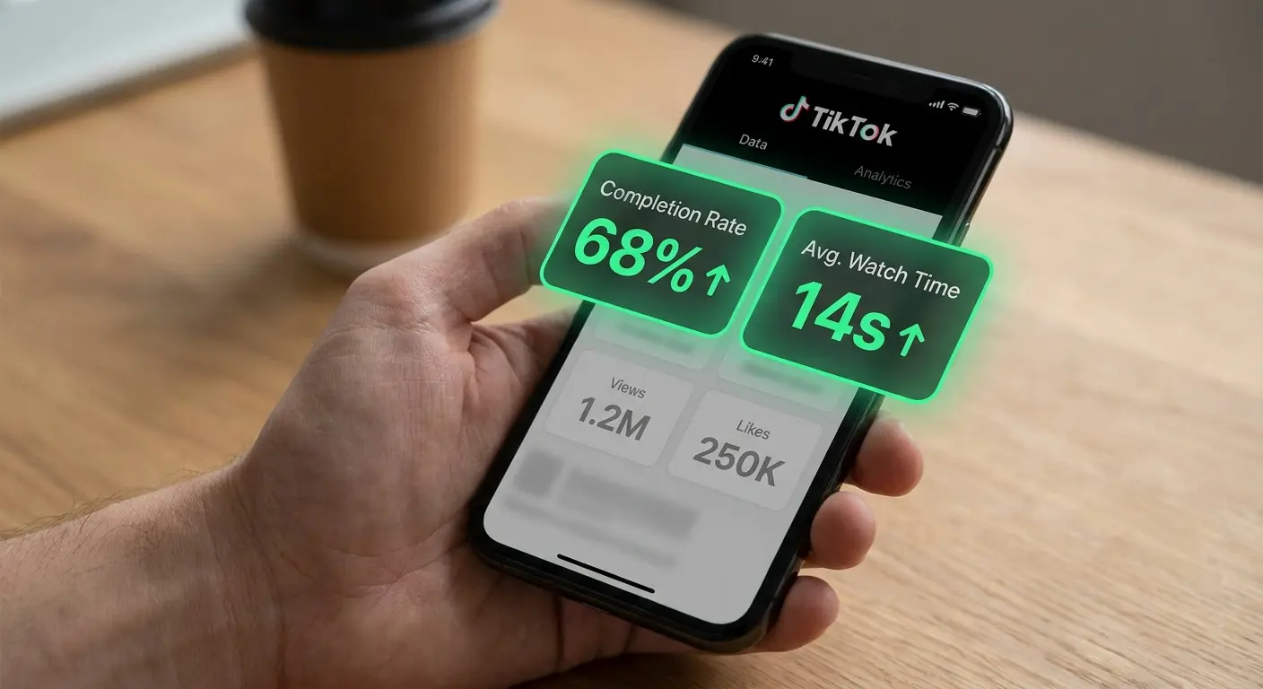 TikTok analytics dashboard showing key metrics