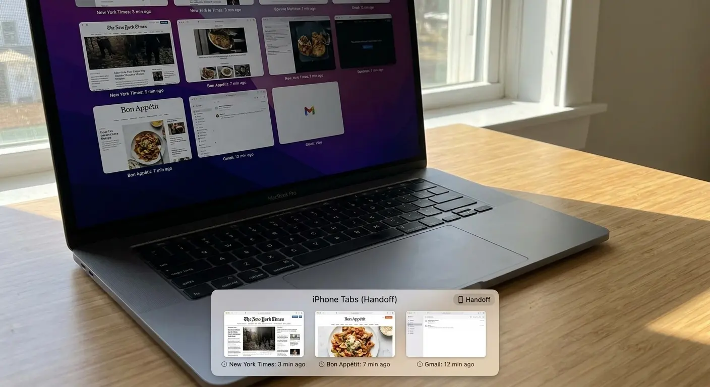 Mac Handoff feature showing iPhone connection