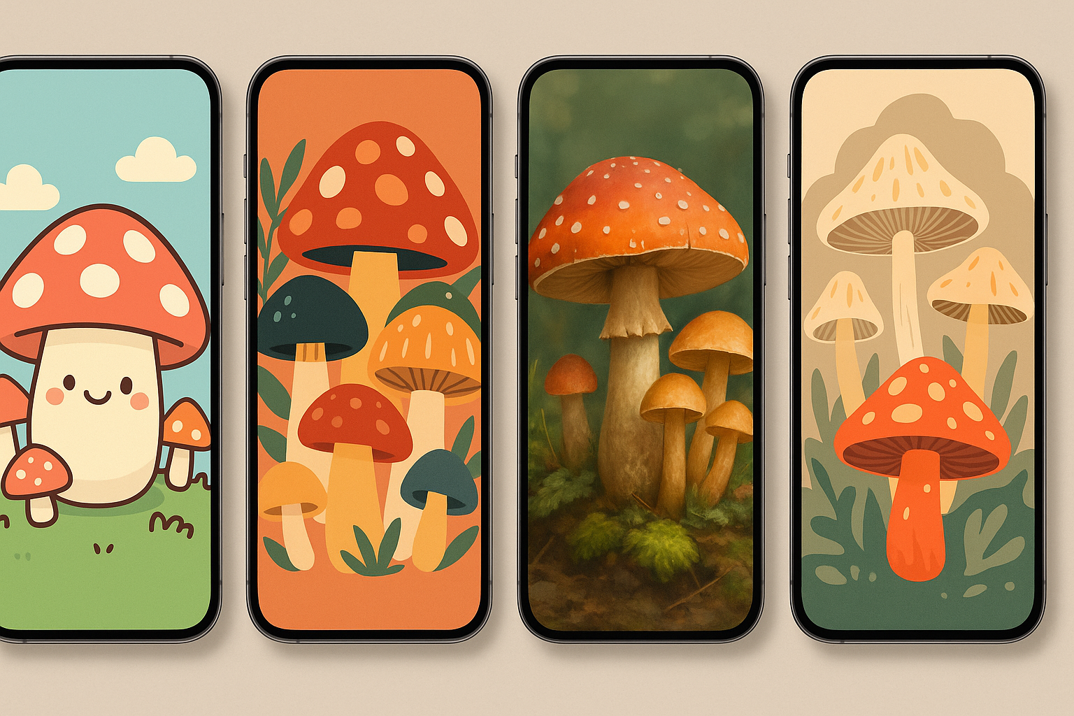 Collection of colorful mushroom phone wallpapers