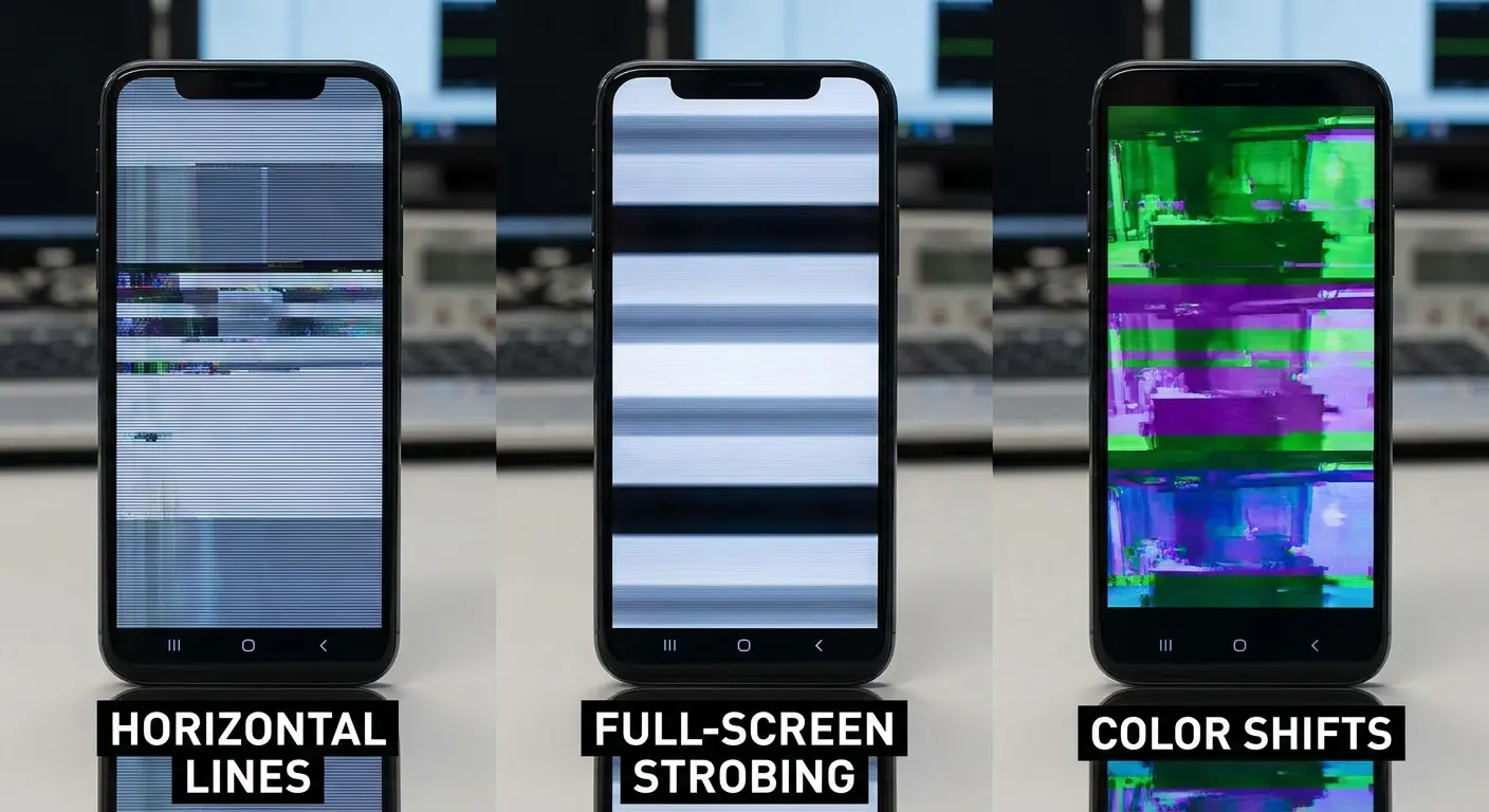 Different phone screen flickering patterns