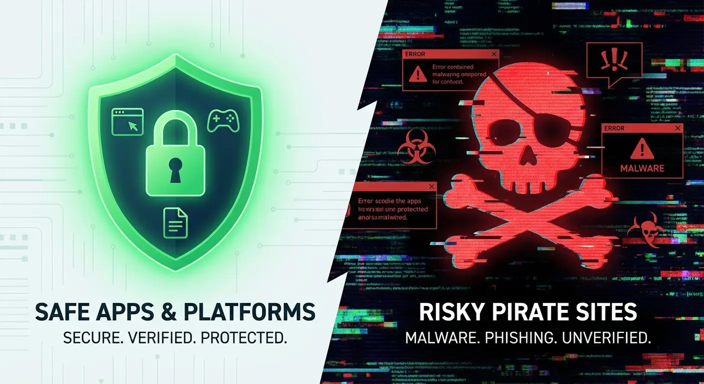 Legitimate reading apps vs pirate sites concept
