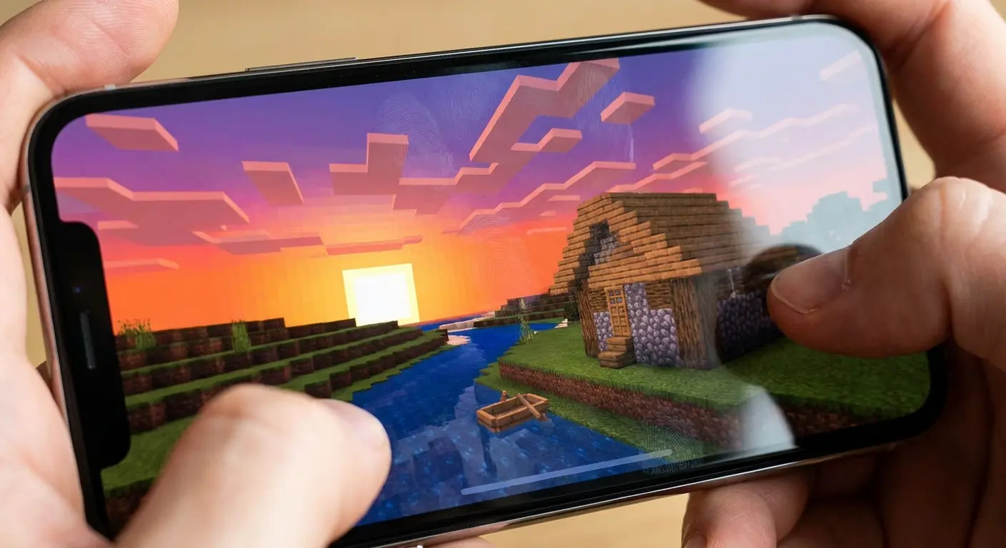 Minecraft gameplay showing block building mechanics