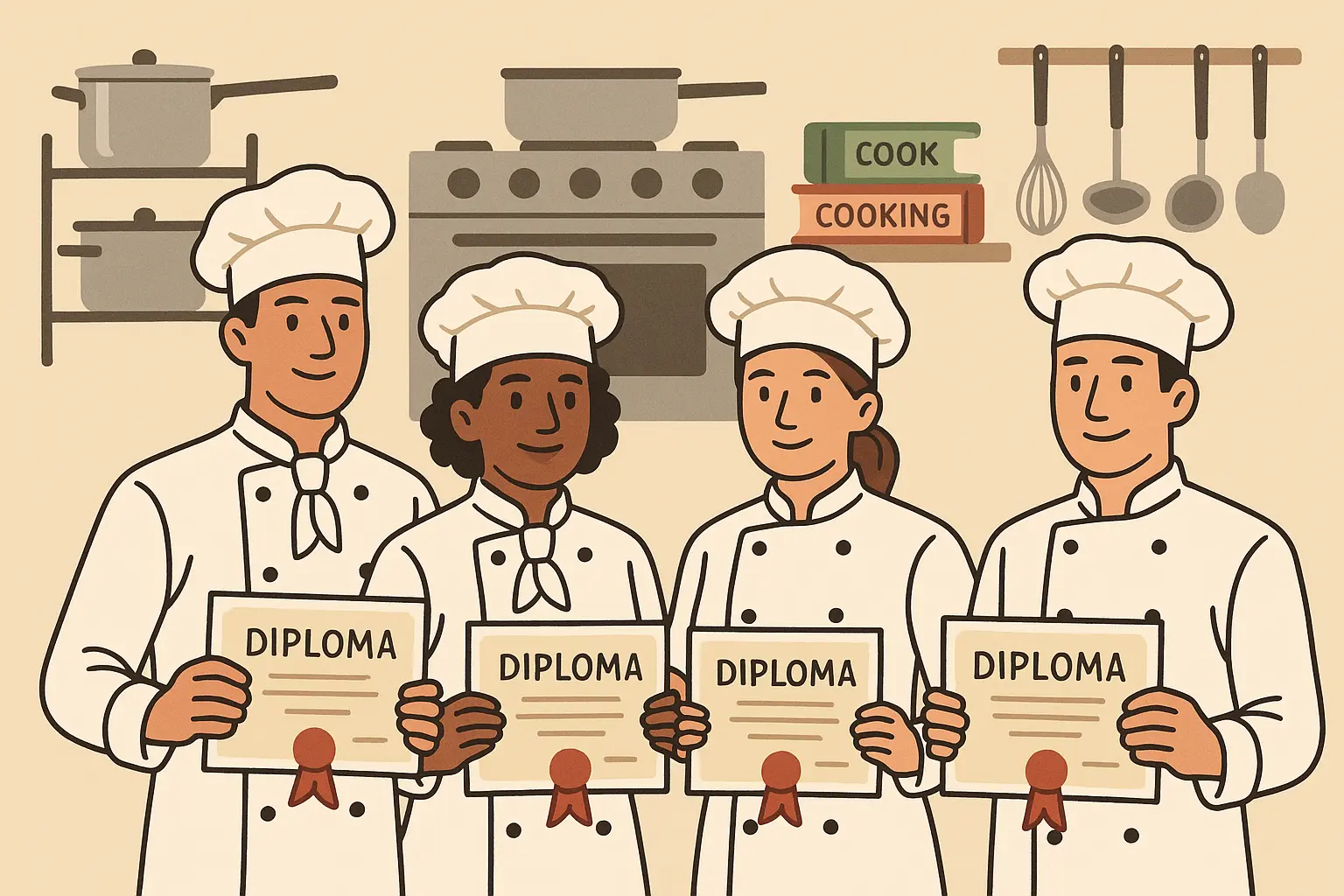 Culinary school graduate in kitchen training