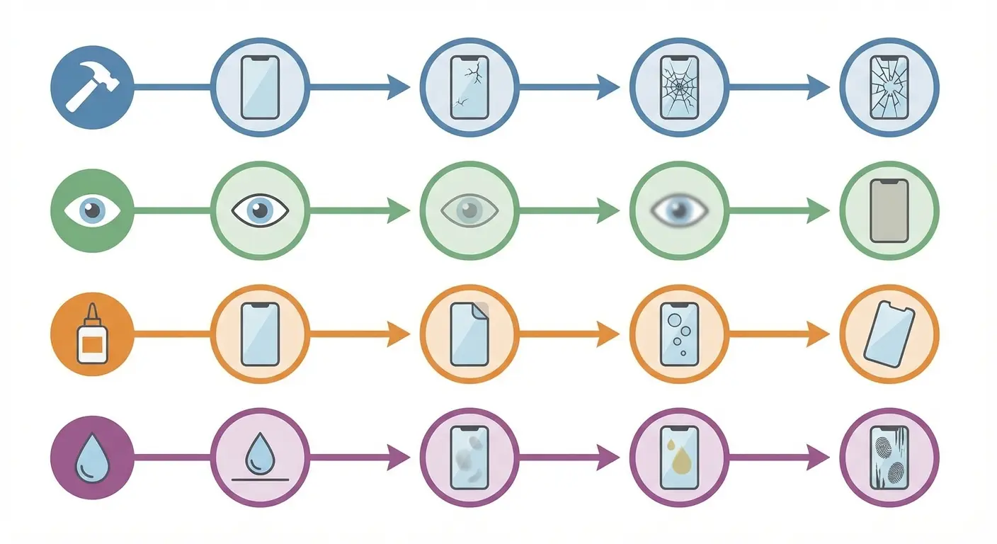 Four degradation vectors of screen protectors