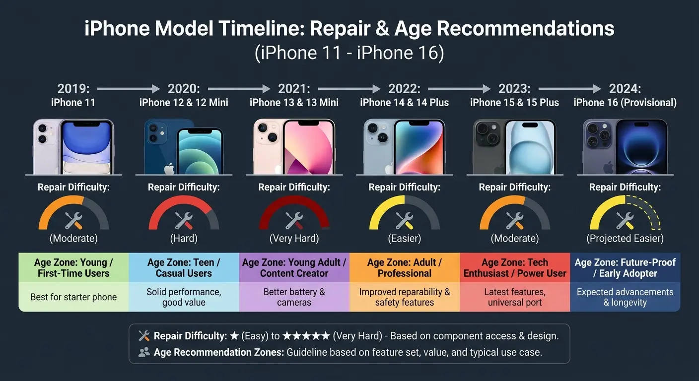 iPhone models by repair difficulty