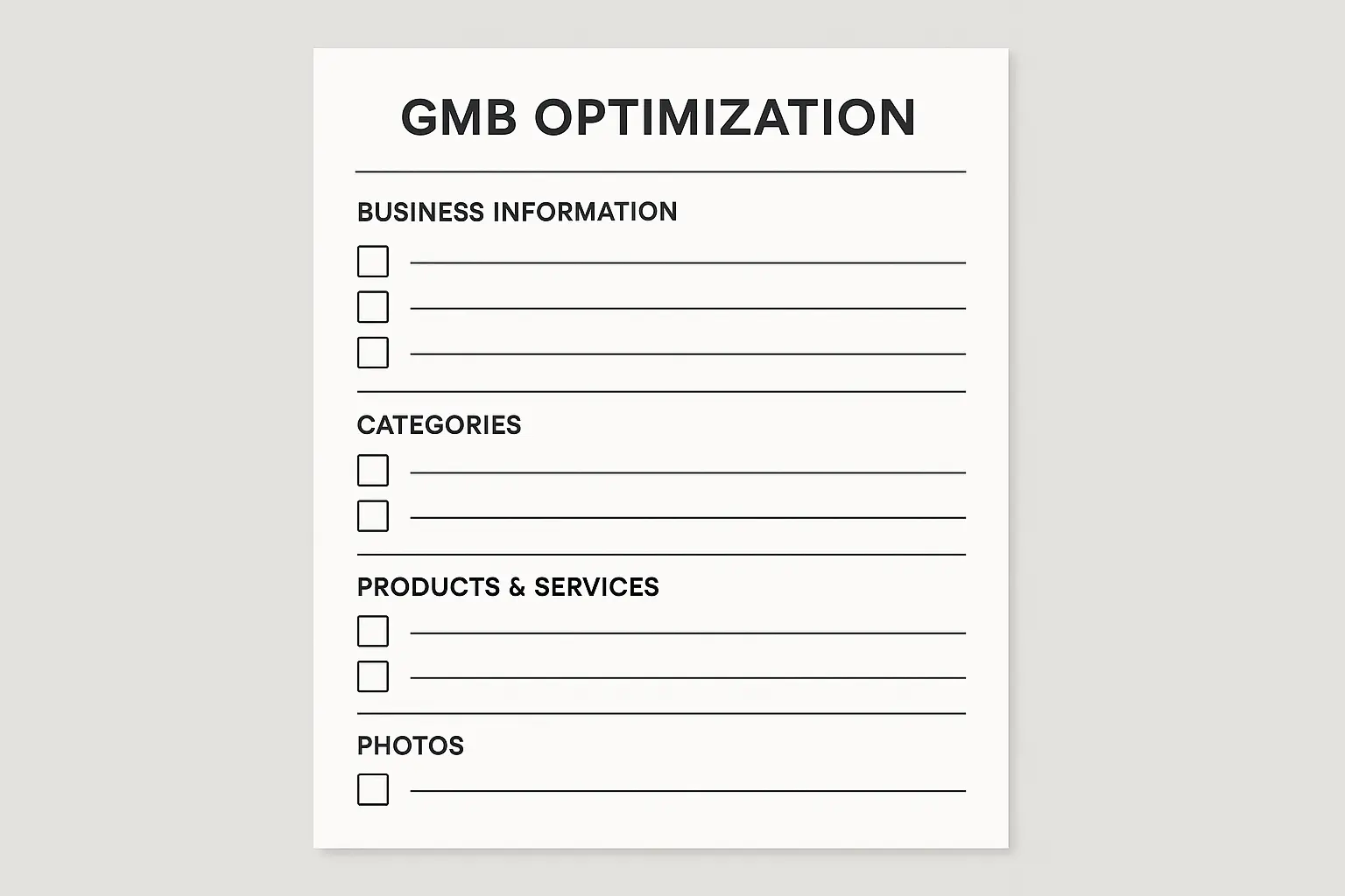 GMB optimization documentation checklist