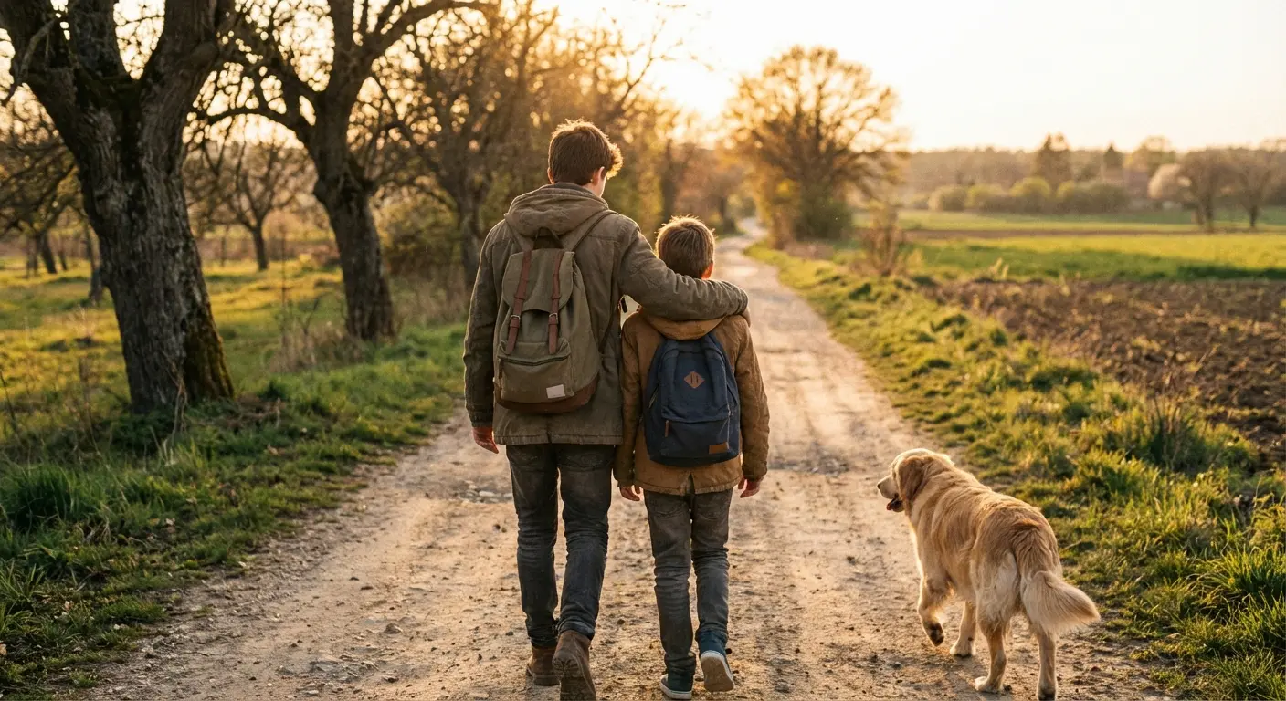 Big brother protecting his younger sibling on a playground