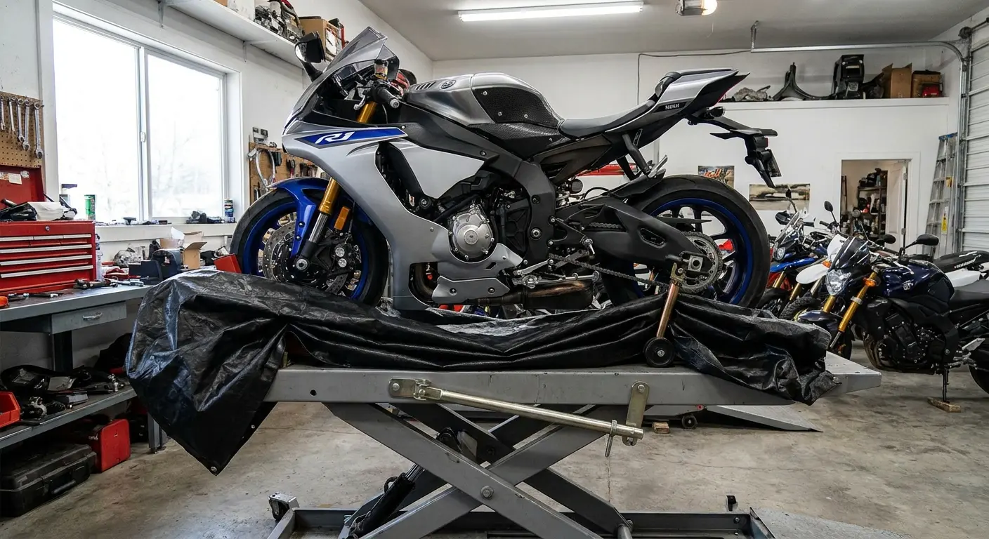 Motorcycle lift with integrated cover