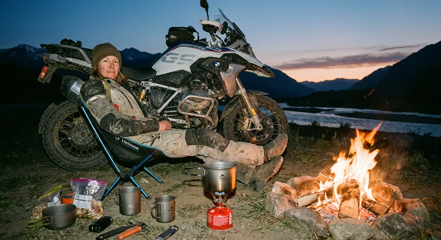 Compact camp chair for motorcycle camping