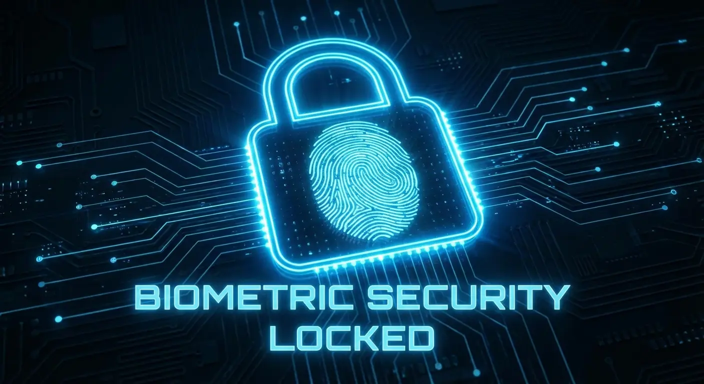 Biometric lock icon with fingerprint inside a padlock