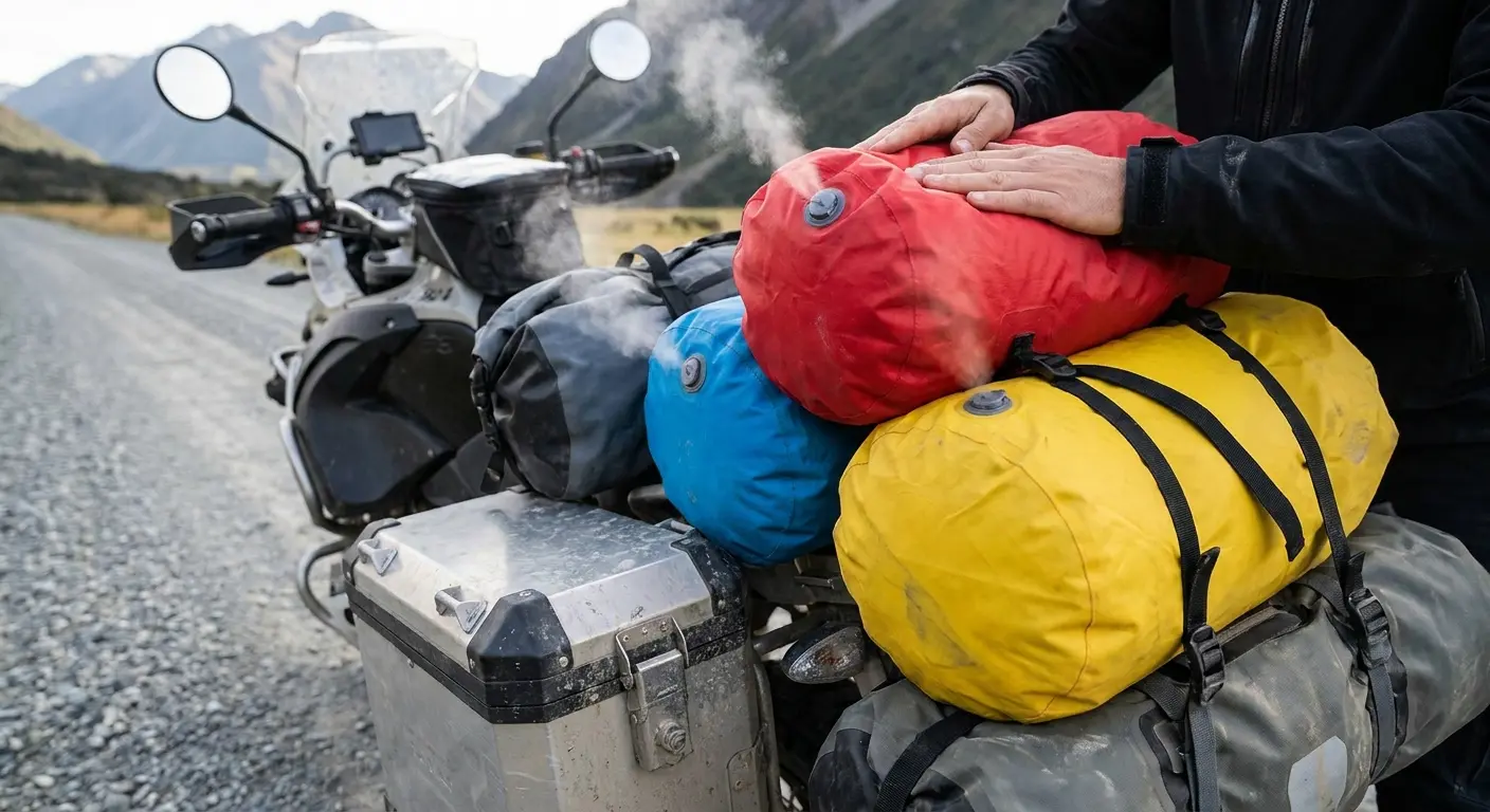 Compression dry bags with purge valves