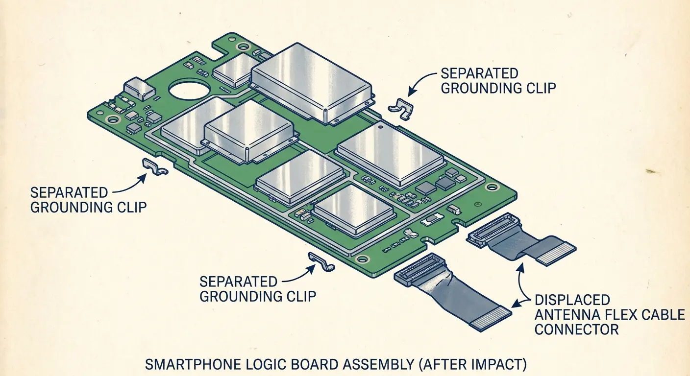 RF shield components on phone logic board
