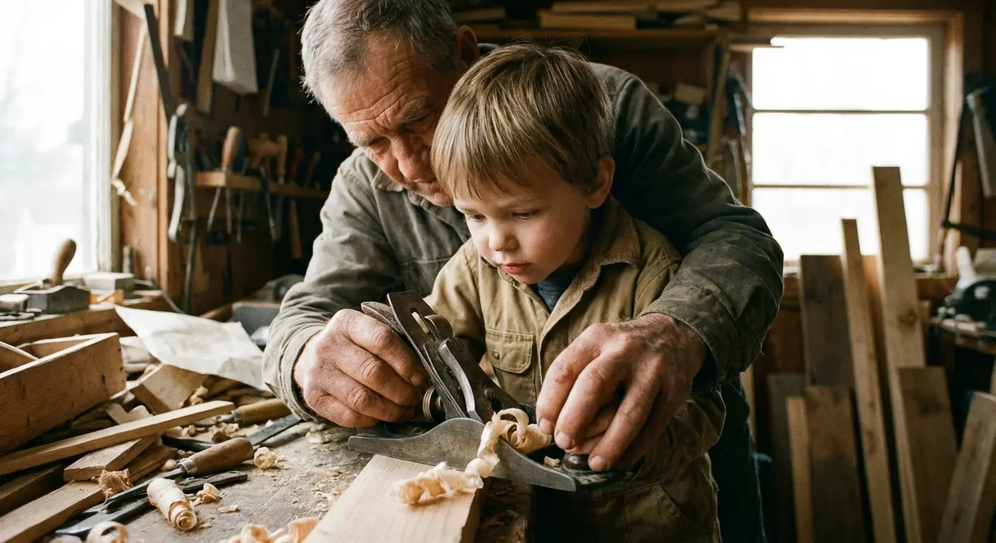 Grandfather teaching grandchild how to fish representing the Teacher and Mentor