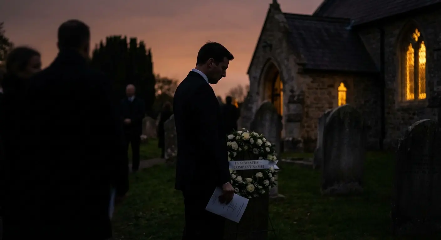 Company representative speaking at a funeral