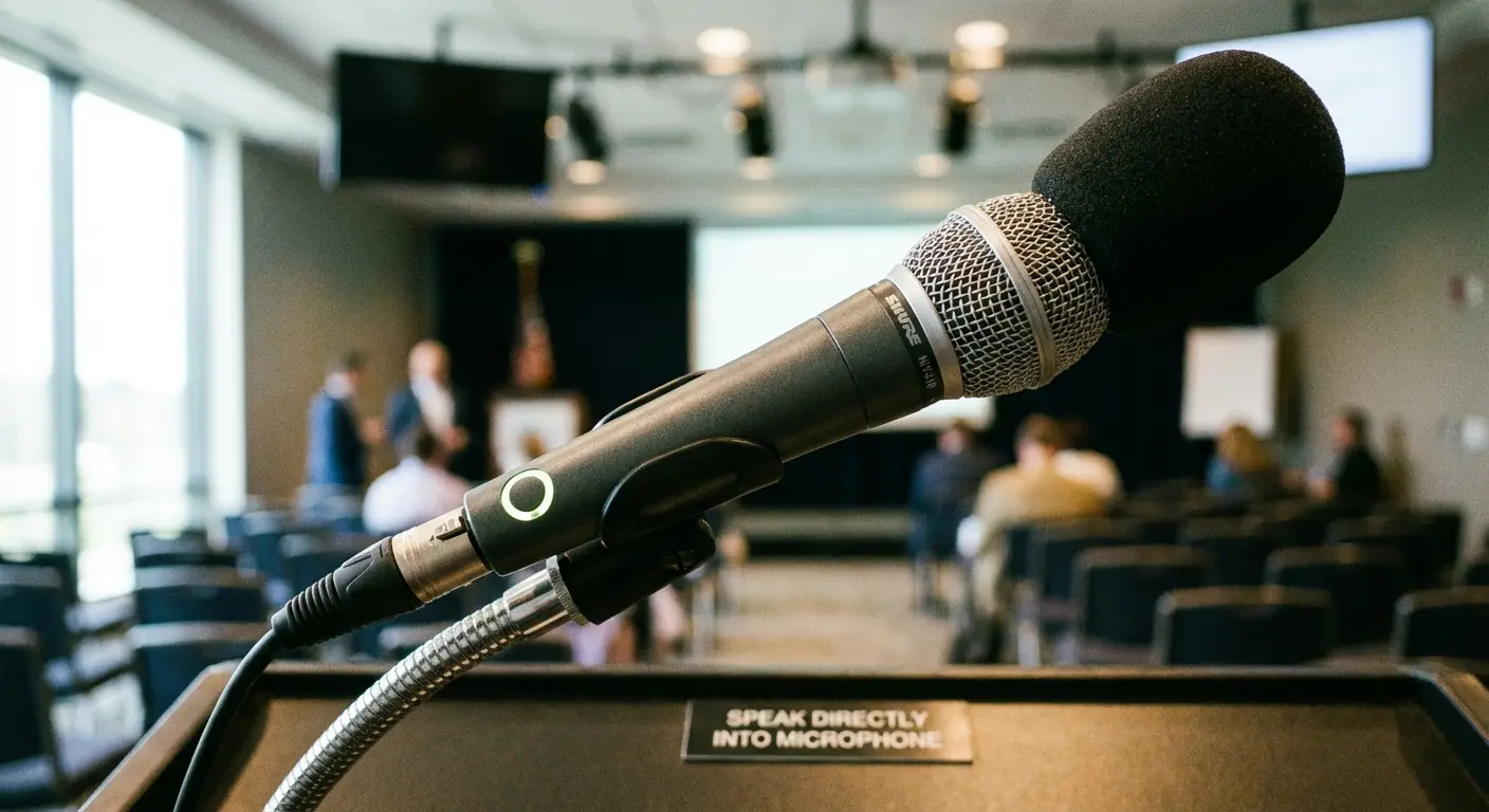 Close up of a microphone for public speaking