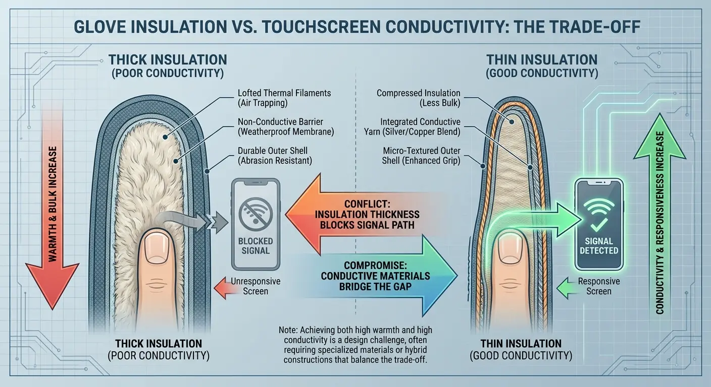 Material comparison of different touchscreen glove types