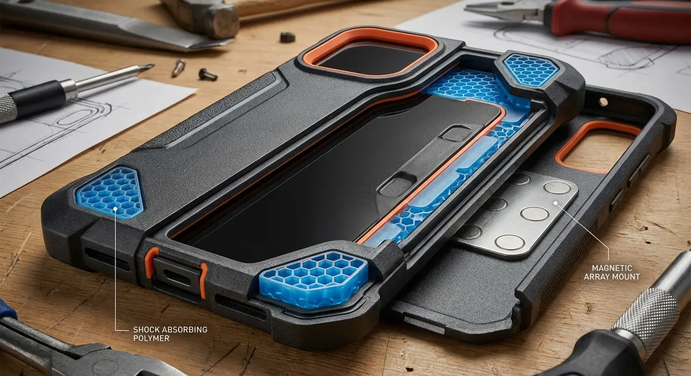 Protective phone case showing impact protection