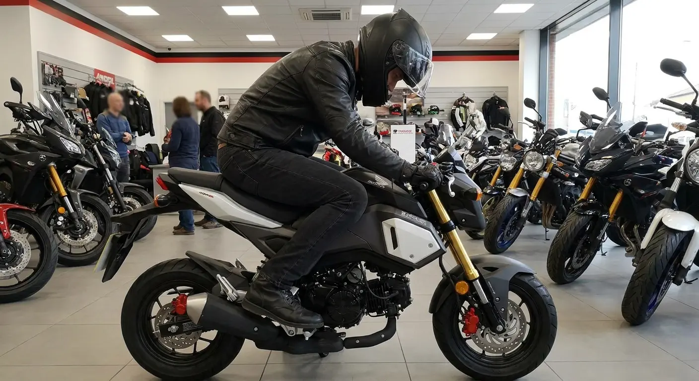 Tall rider demonstrating proper motorcycle ergonomics