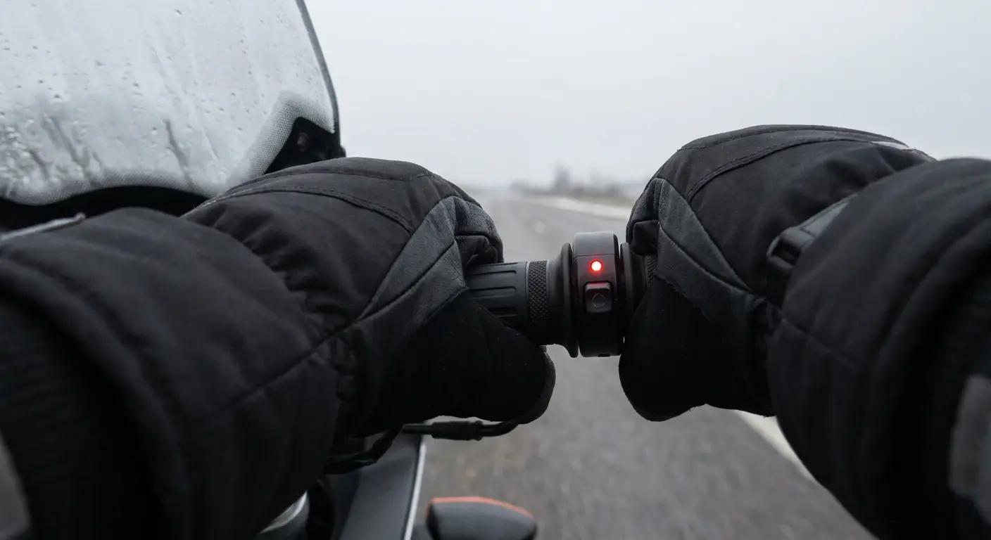 Heated grips with temperature control on motorcycle handlebar