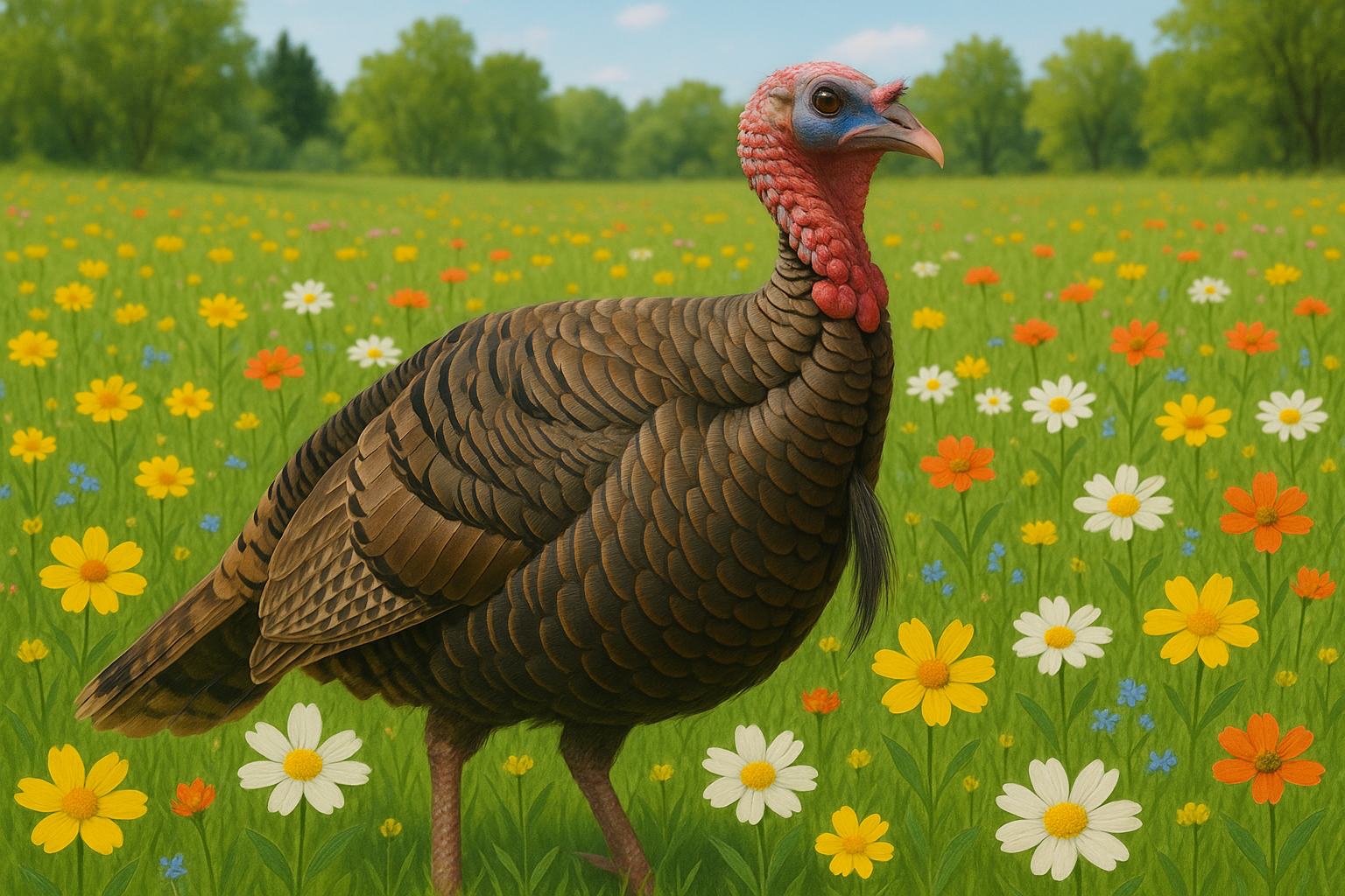 Spring turkey with wildflowers wallpaper