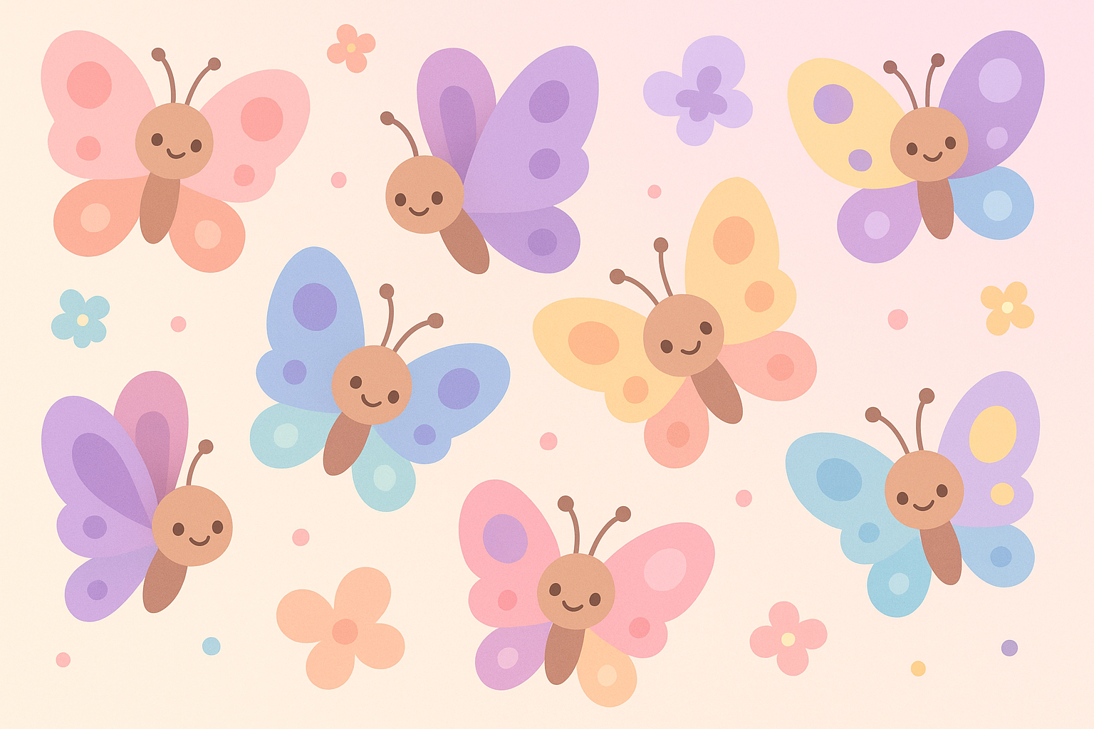 Kawaii butterfly garden wallpaper design