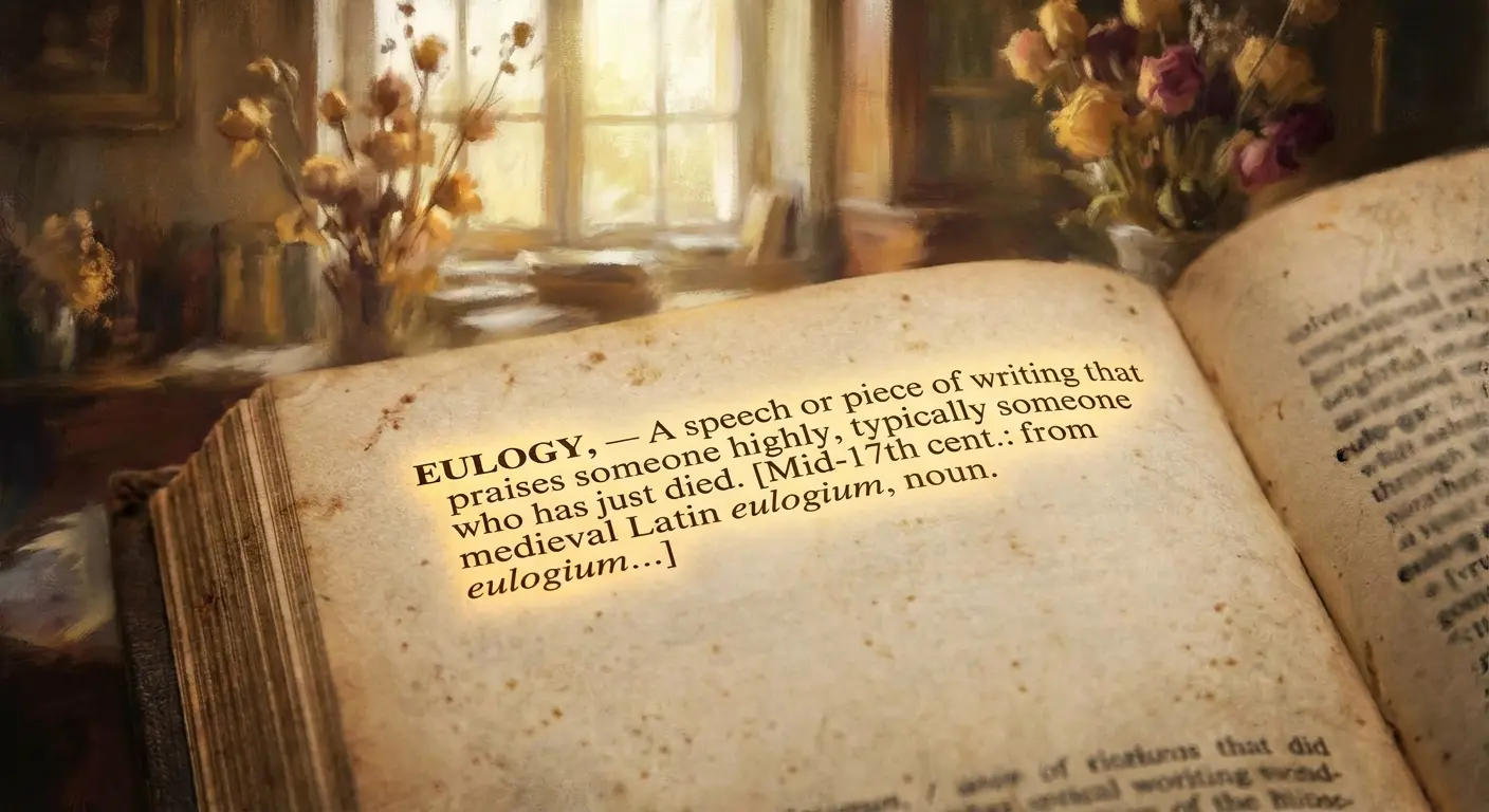 Close up of a dictionary definition of the word eulogy