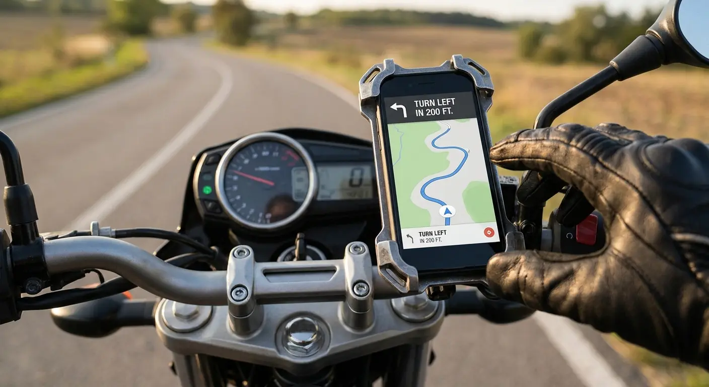 Motorcycle phone mount on naked bike