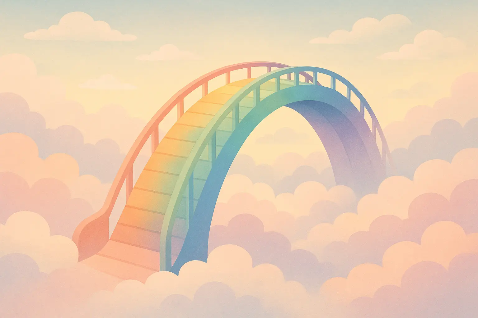 Rainbow bridge over peaceful meadow