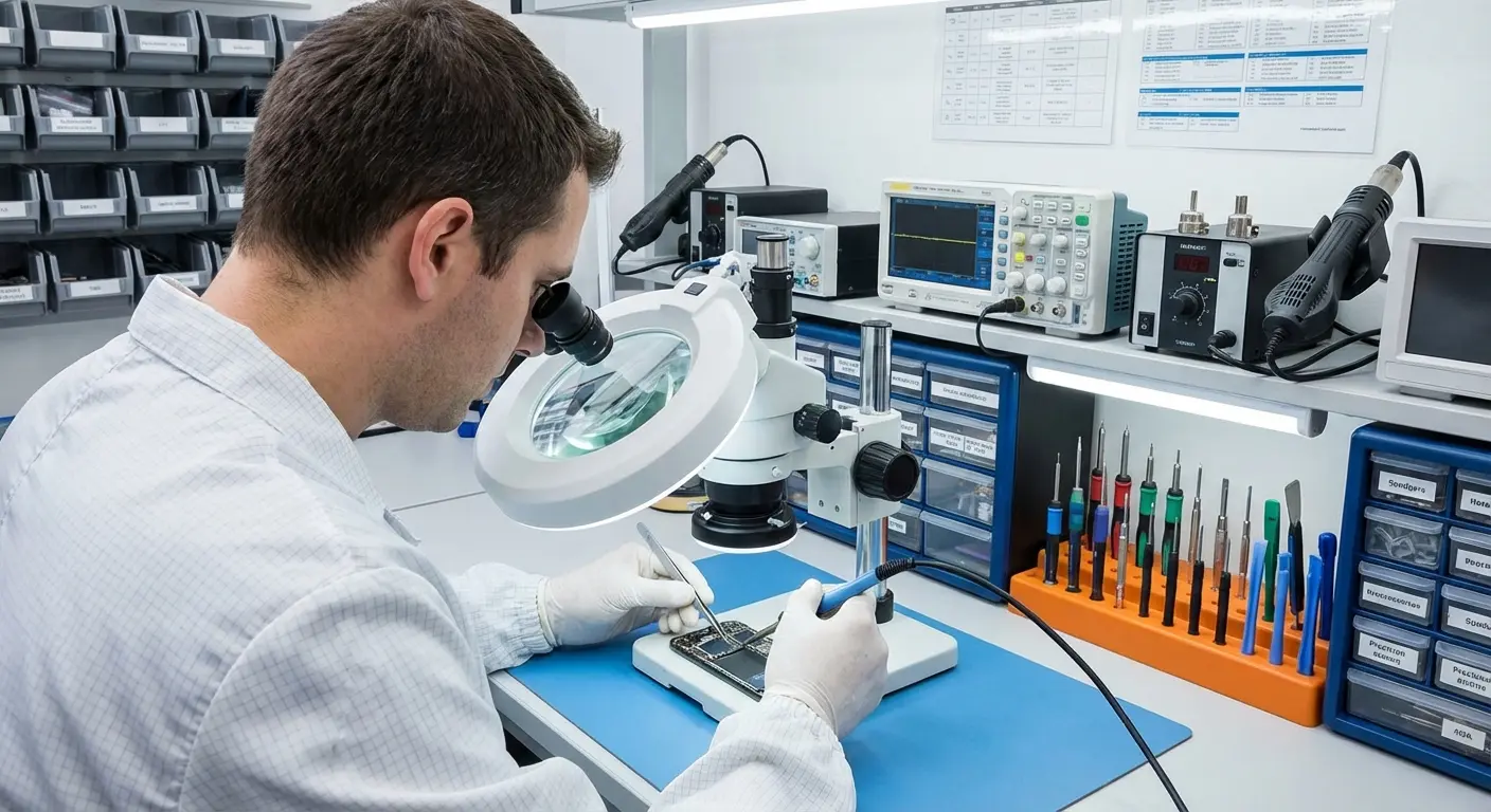 Professional phone repair technician at work