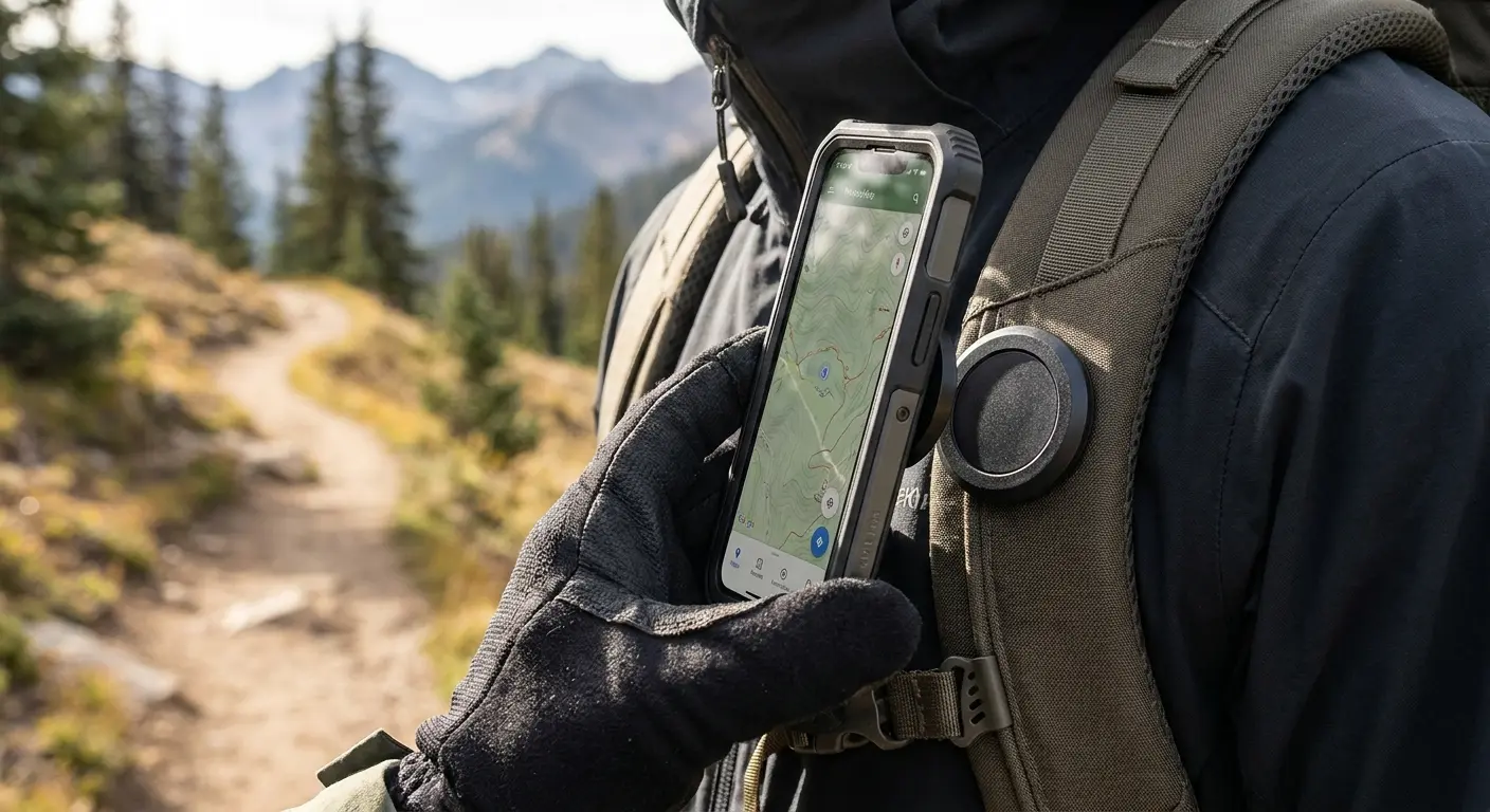Rokform rugged phone case on hiking trail