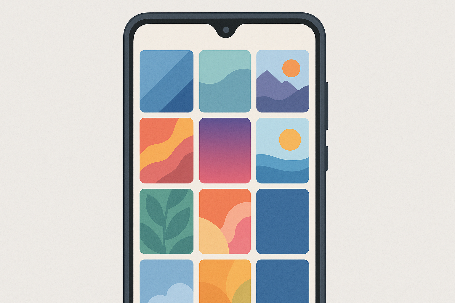 Android phone displaying various wallpaper options