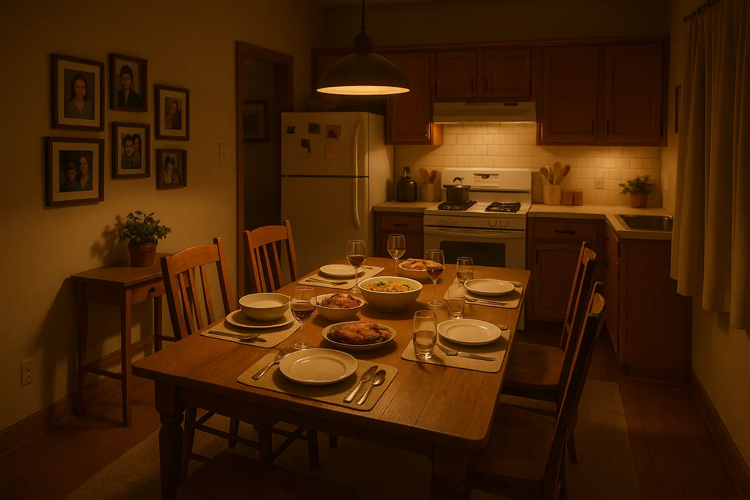 Family gathered around dinner table for traditional meal