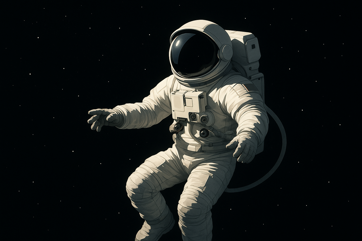 Astronaut floating in space against cosmic backdrop