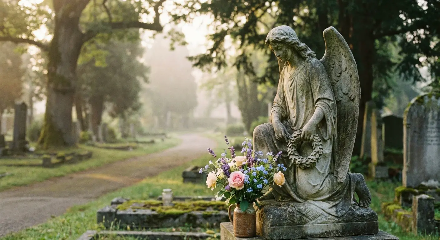 Peaceful garden setting representing an aunt at rest