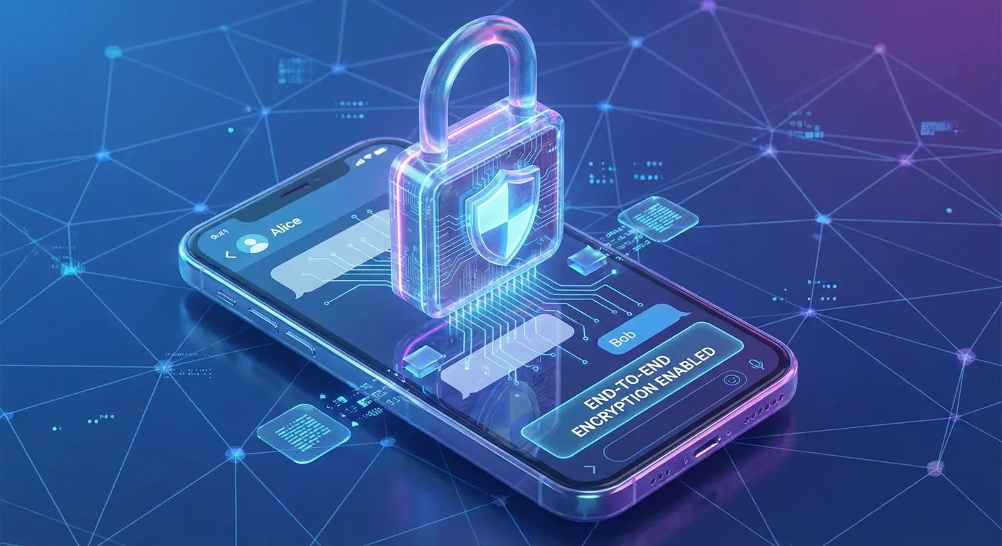 Secure encrypted messaging lock icon on smartphone screen