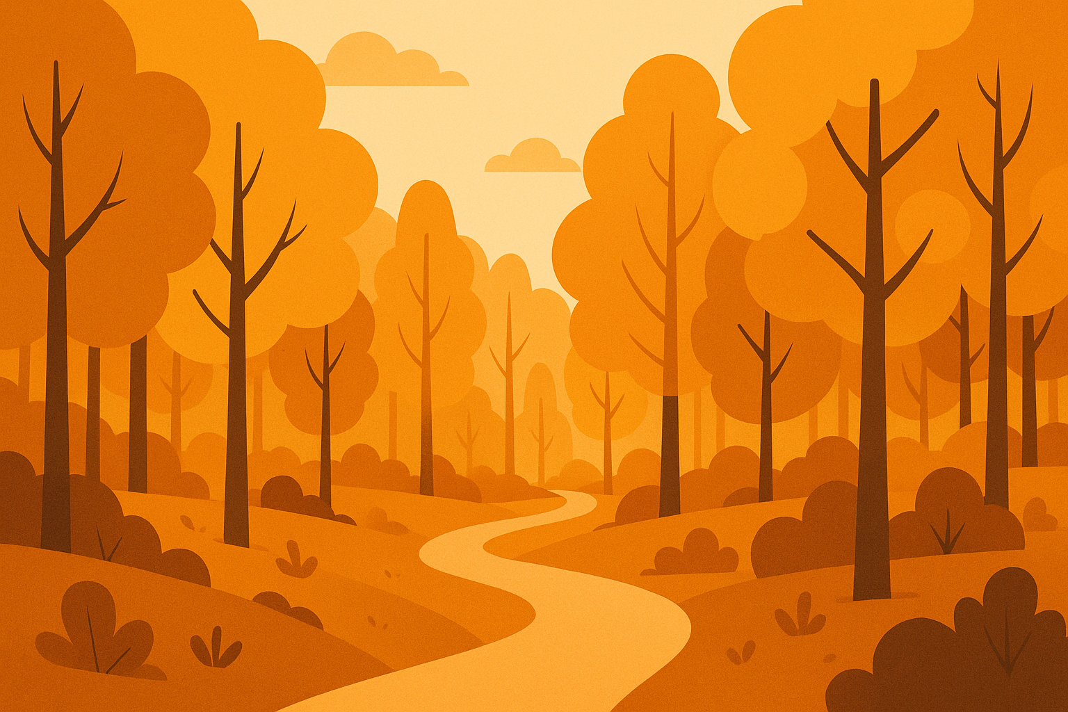 Golden hour forest path wallpaper