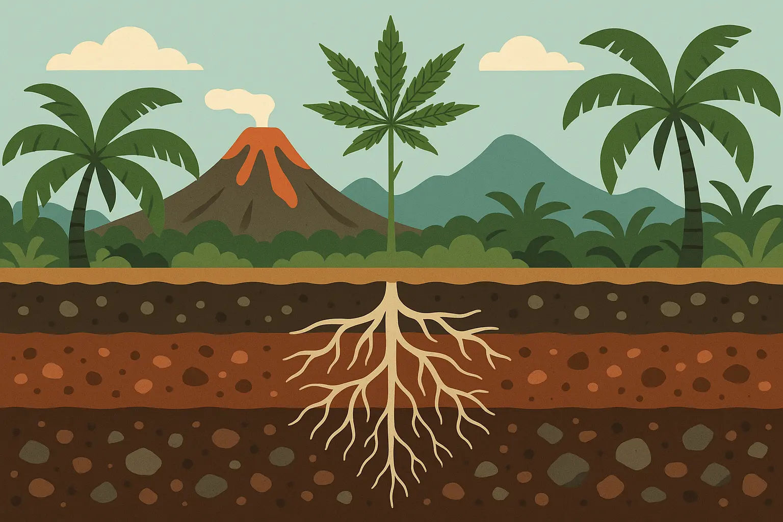 Hawaiian volcanic soil and tropical cannabis cultivation
