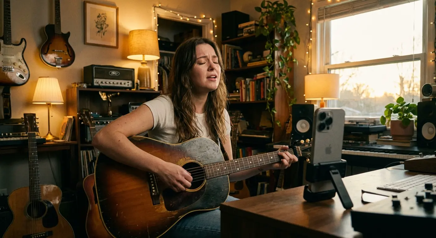 Music production app interface on iPhone with multi-track recording