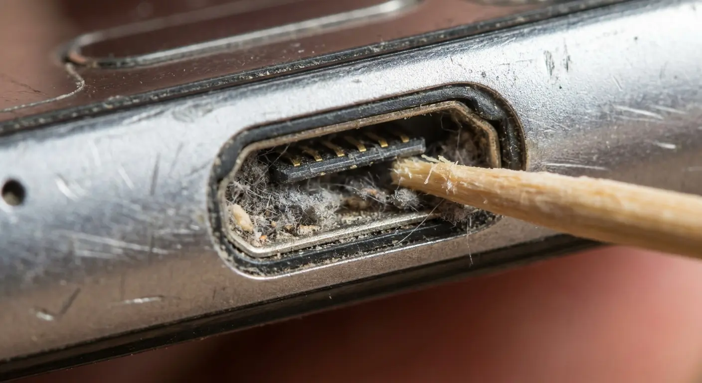 Charging port debris blocking vibration pathways