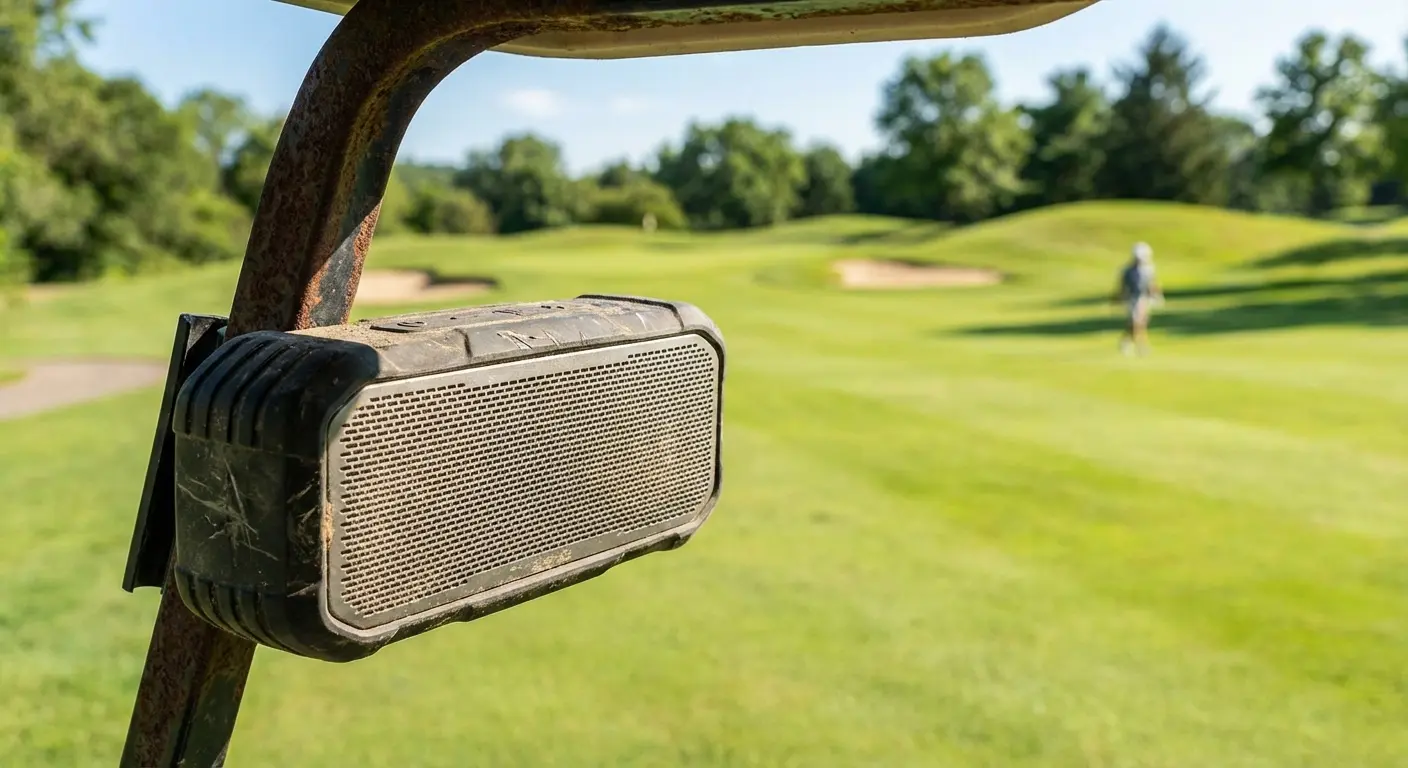G-ROK PRO Bluetooth Speaker mounted on a golf cart