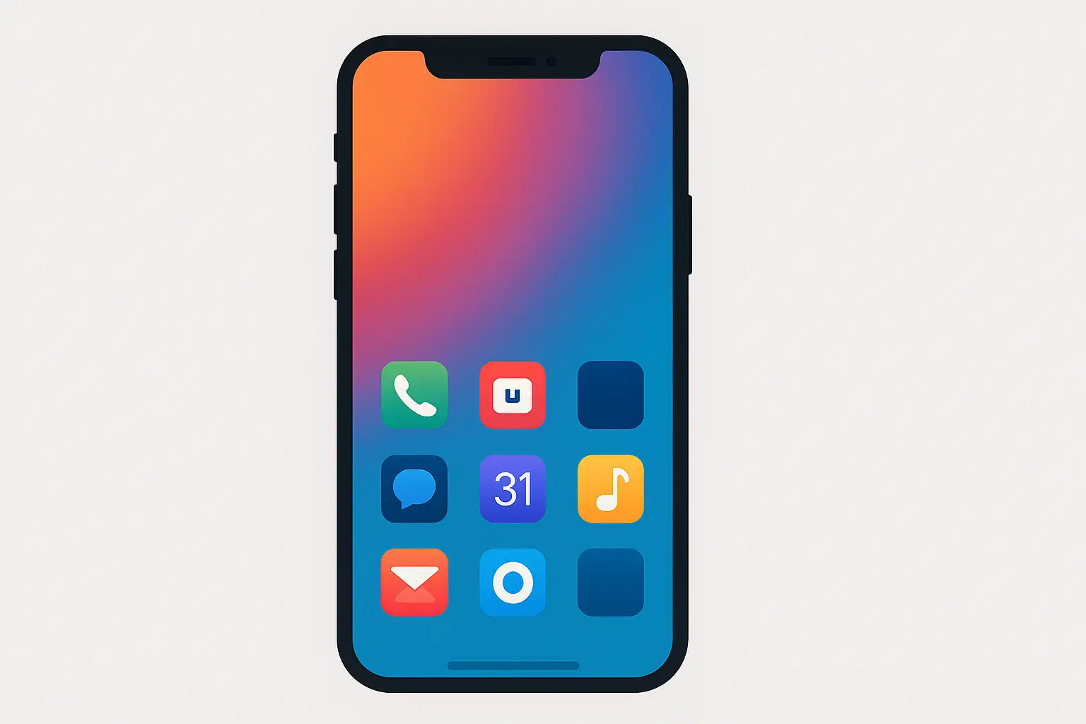 Modern phone displaying gradient wallpaper with clean interface