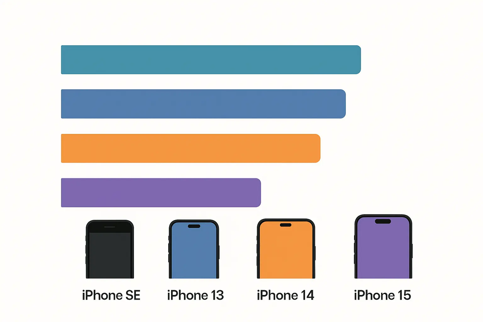 Performance comparison chart showing iOS 26 capabilities across iPhone models