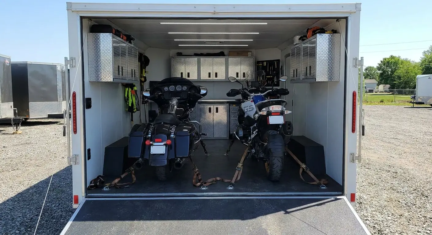 Enclosed trailer for motorcycle storage