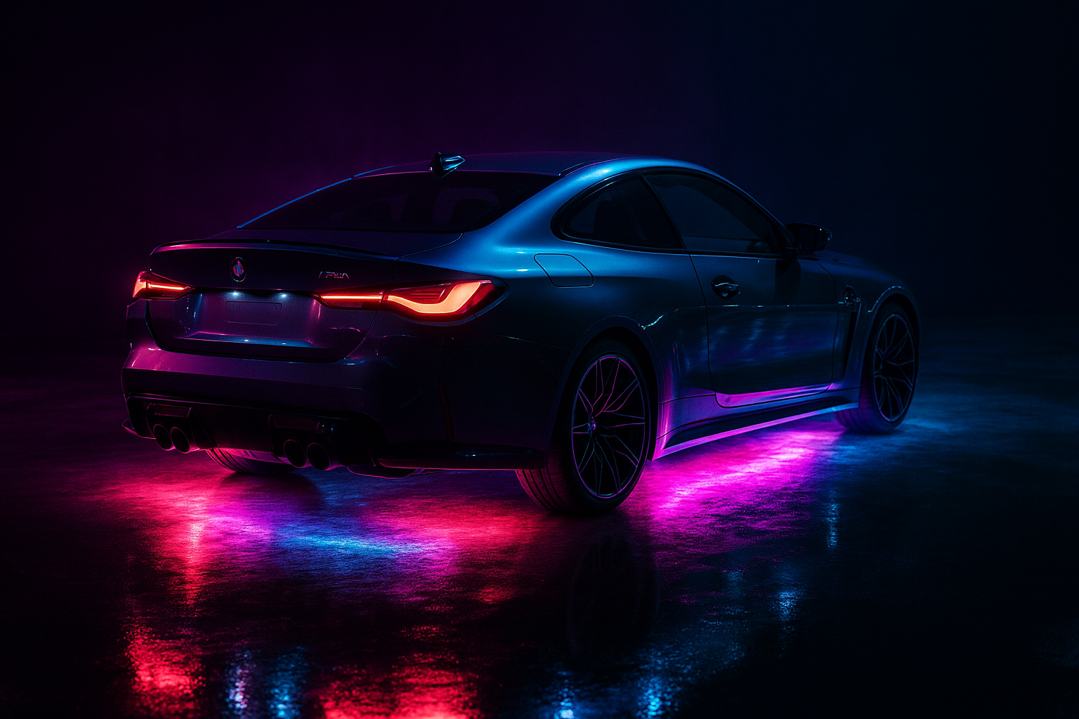 BMW M4 neon underglow aesthetic night photography